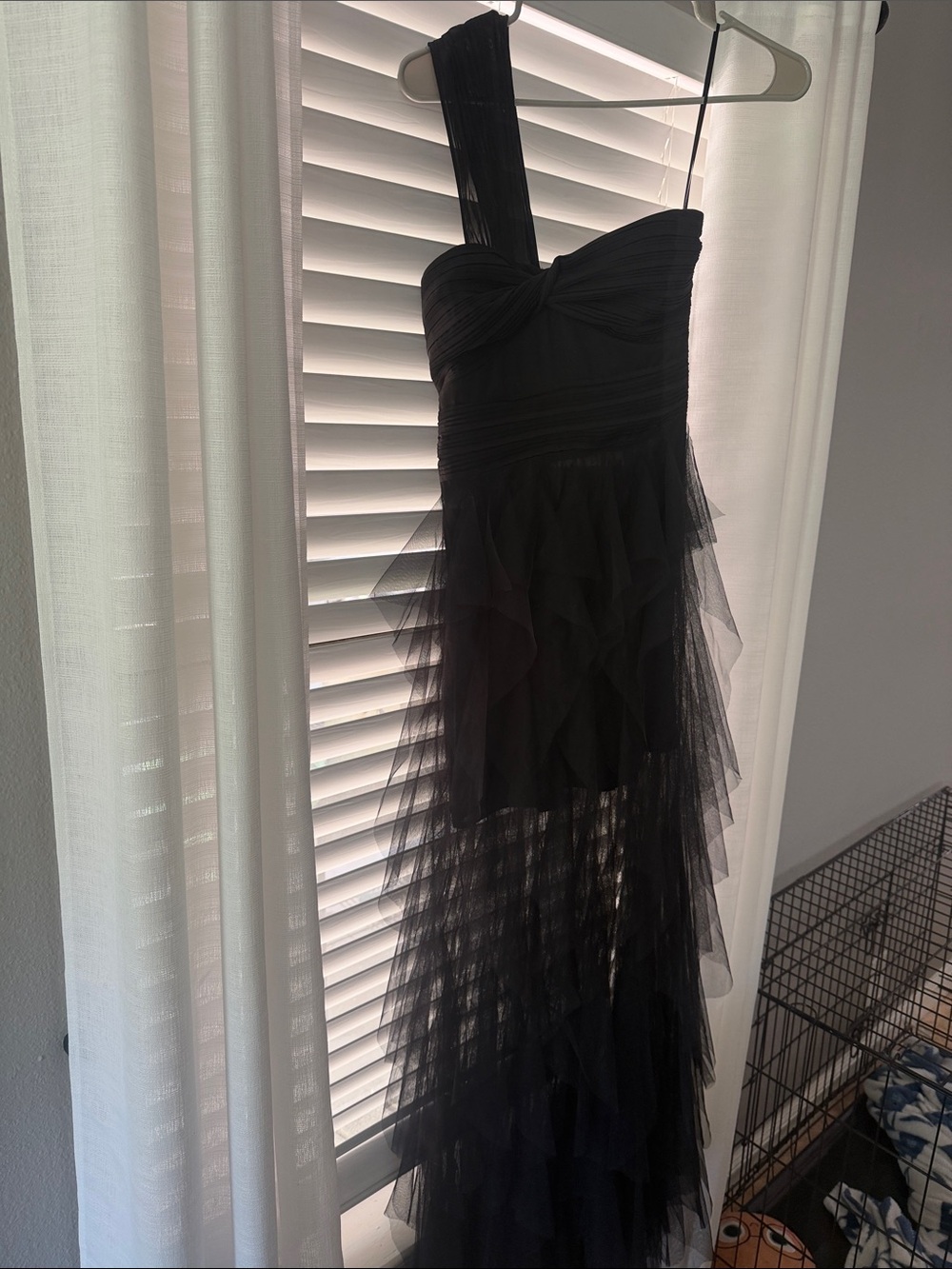 Fashion Nova Black One-Shoulder Ruffled Tulle Dress
